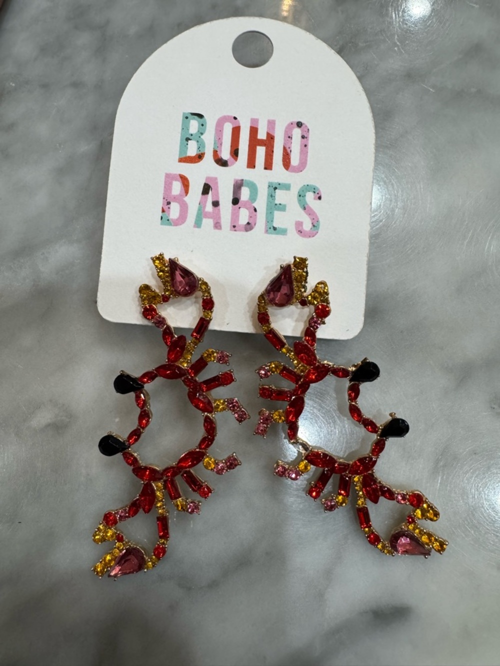 Crab Red and Gold Sparkle Earrings